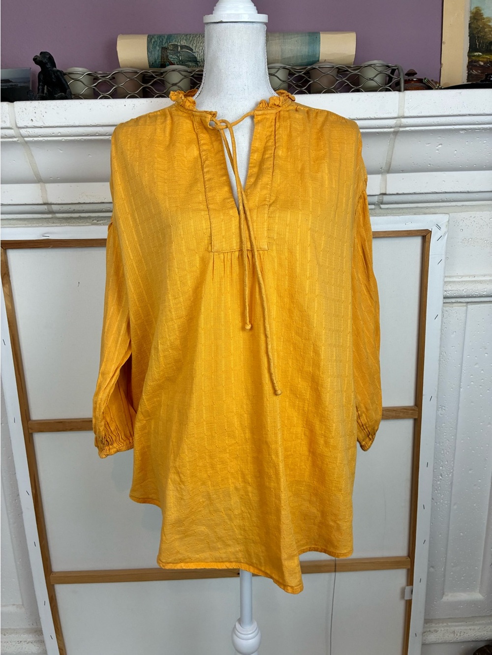 Mango Yellow Airy Peasant Tie-Neck Blousy Tunic oversized